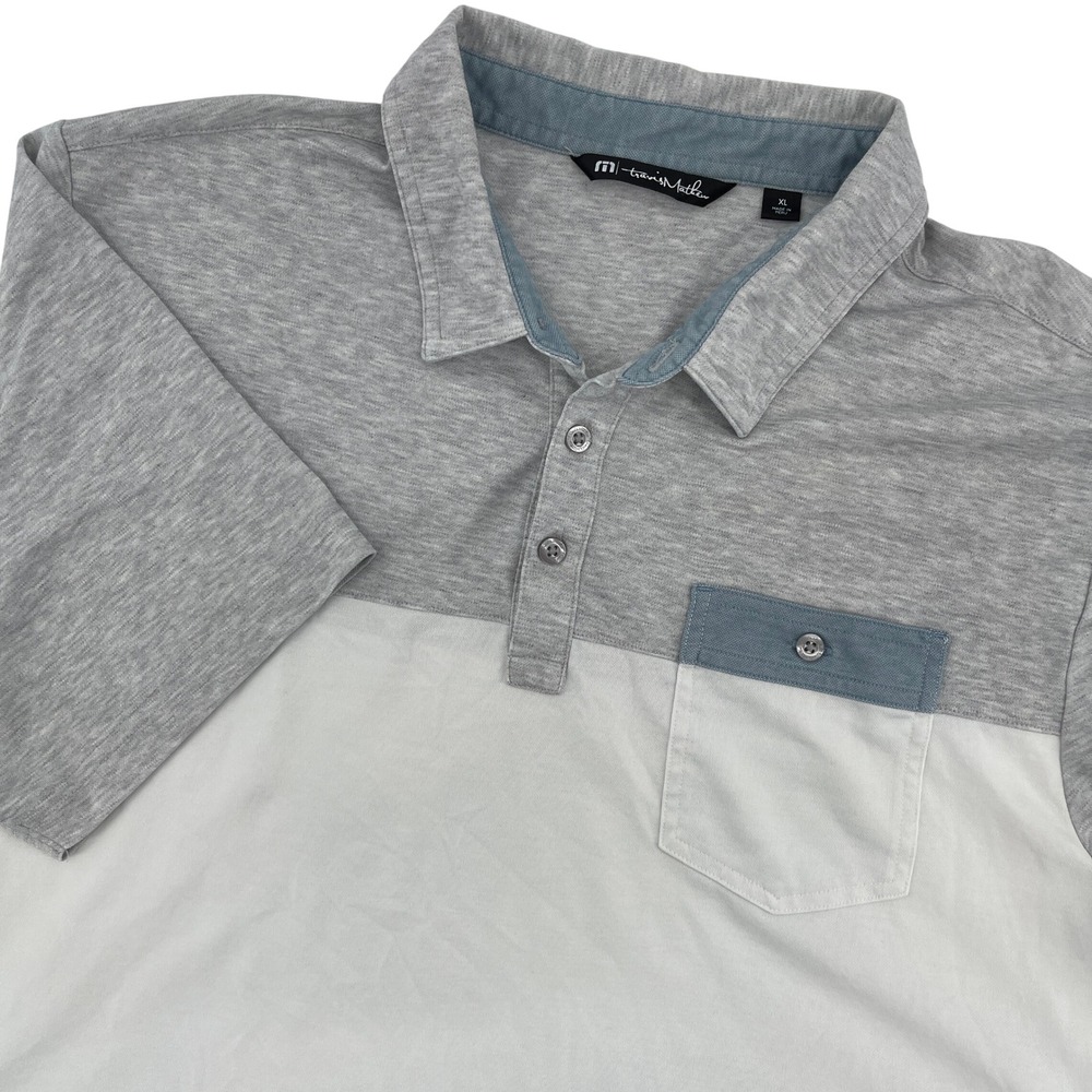 Travis Mathew Polo Shirt Mens XL Short Sleeve Gray White‎ Casual Golf Athleisure